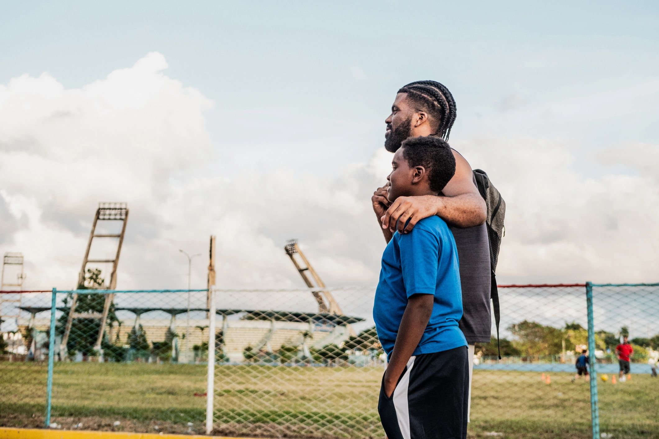 Parent and child walking together outdoors